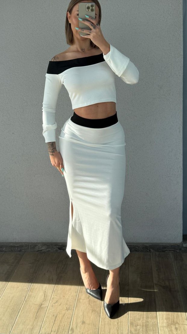 Beyaz Uzun Kollu etek bluz - Görsel 3