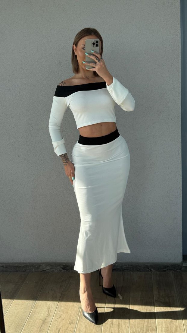 Beyaz Uzun Kollu etek bluz - Görsel 4