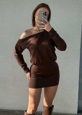 Kahverengi Mini Straplez Elbise - Görsel 3