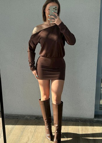 Kahverengi Mini Straplez Elbise - Görsel 4