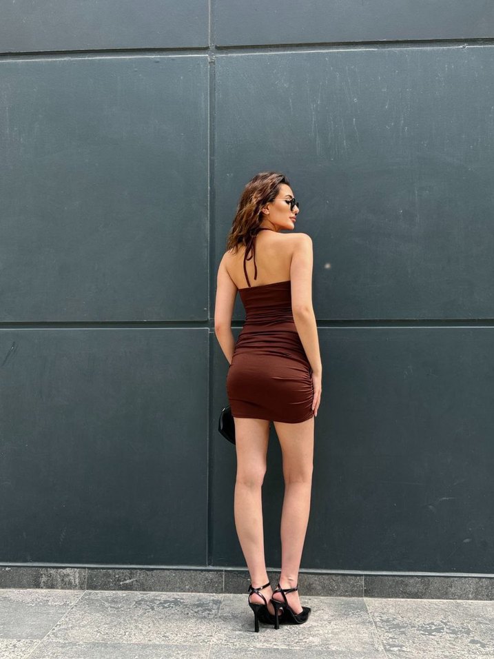 Mini Yılan Desenli Straplez Elbise S M L bedenler mevcuttur - Görsel 4