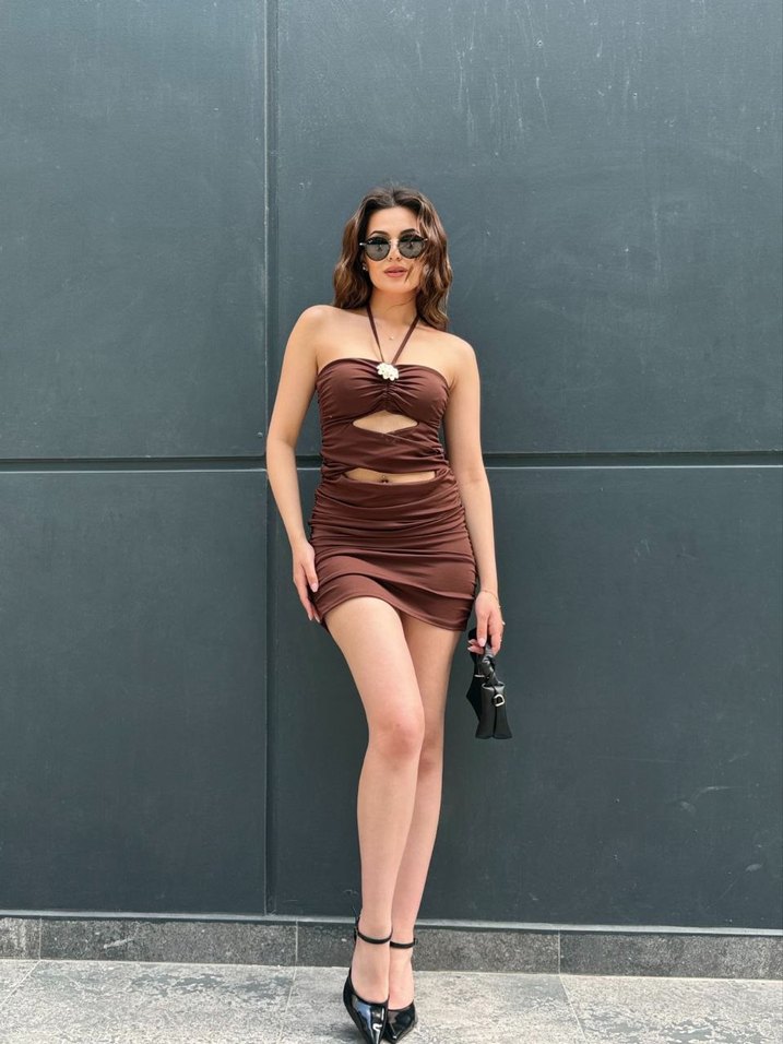 Mini Yılan Desenli Straplez Elbise S M L bedenler mevcuttur - Görsel 2