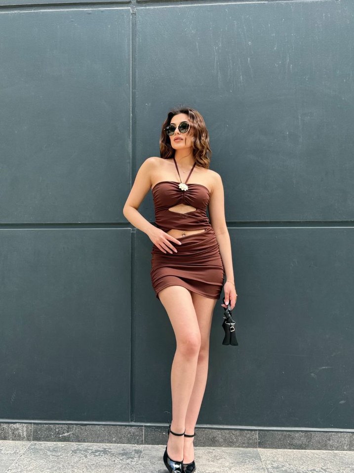 Mini Yılan Desenli Straplez Elbise S M L bedenler mevcuttur - Görsel 3