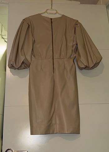 Bej Kemerli Uzun Deri Kadın Elbise - Görsel 2