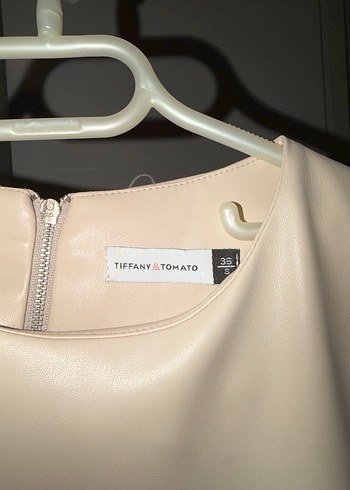 Bej Kemerli Uzun Deri Kadın Elbise - Görsel 3