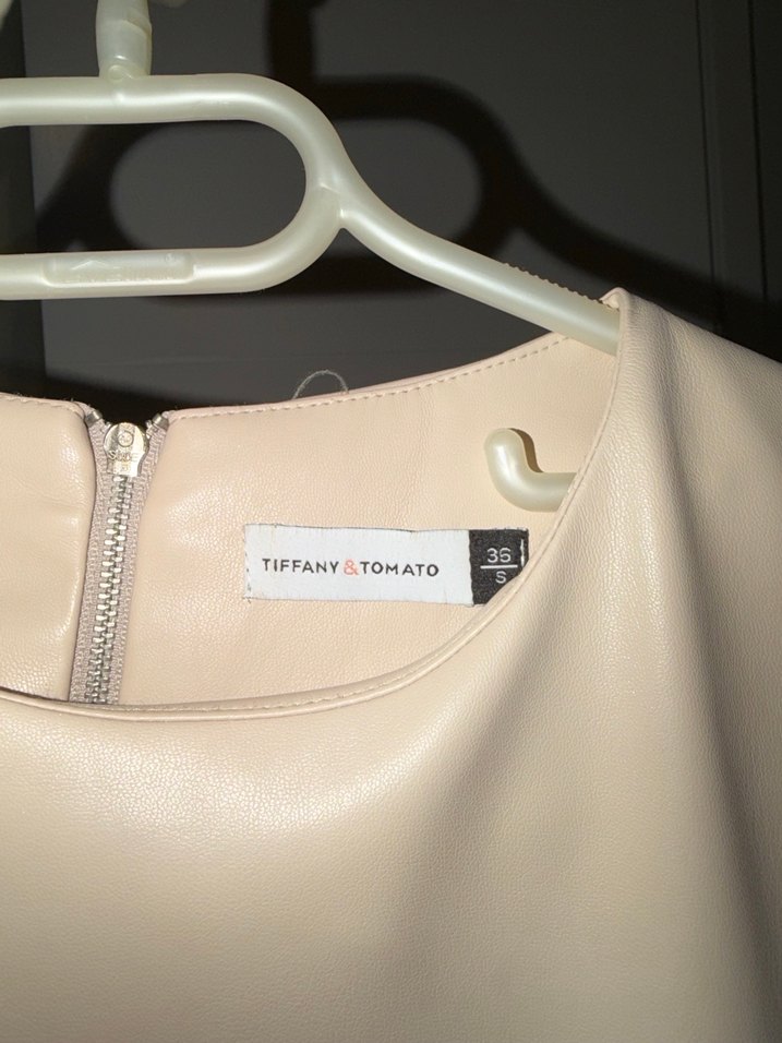 Bej Kemerli Uzun Deri Kadın Elbise - Görsel 3