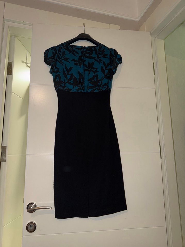 Mavi Siyah Straplez Uzun Kadın Elbise - Görsel 2