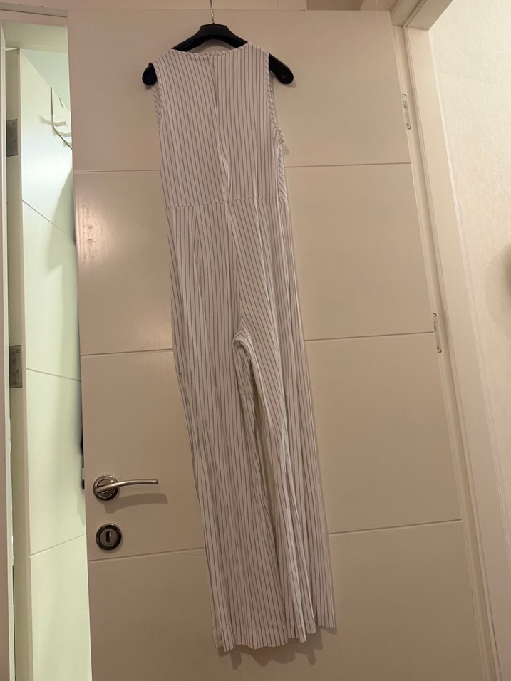 Bej Çizgili Keten Uzun Tulum - Görsel 2