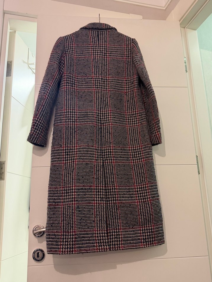 Kadın Gri Ekose Desenli Uzun Ceket - Görsel 2