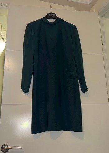 Uzun Siyah Kadın Ofis Kabanı - Görsel 3