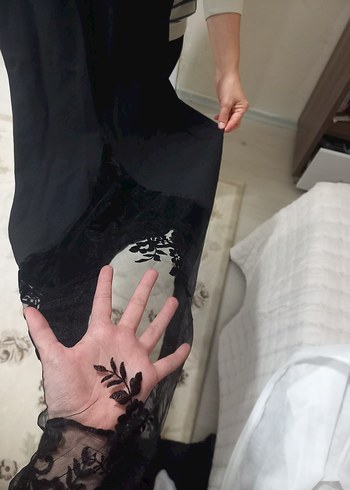 Siyah Uzun güpür detayli yırtmaçlı balık model abiye - Görsel 2