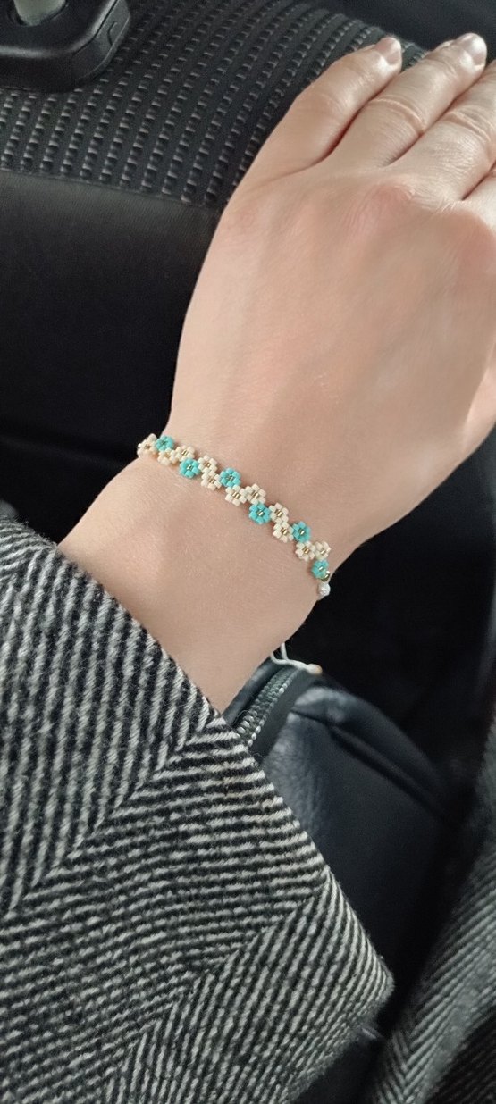 Turkuaz İşlemeli Miyuki Boncuklu Kadın Bileklik - Görsel 3