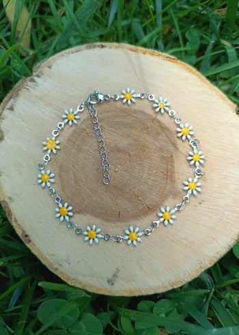 Çiçek Desenli Sarı Zincir Detaylı Bileklik - Görsel 2