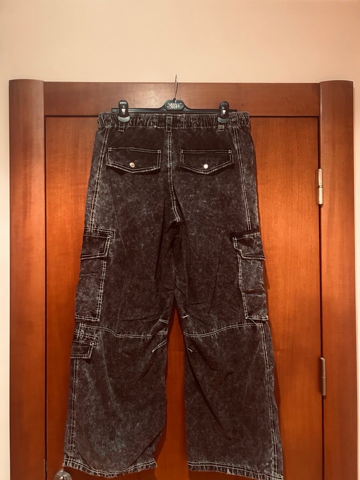 Kemerli, Bol Kesim, Bağlı Desenli Kadın Kot Pantolon - Görsel 2