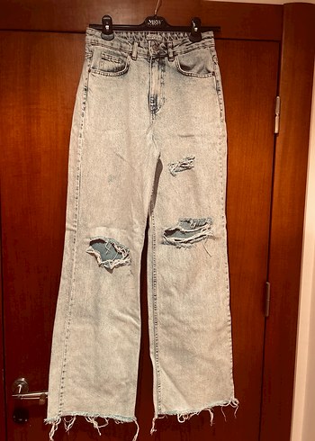 Yırtık Detaylı Geniş Kesim Kadın Denim Pantolon - Görsel 2