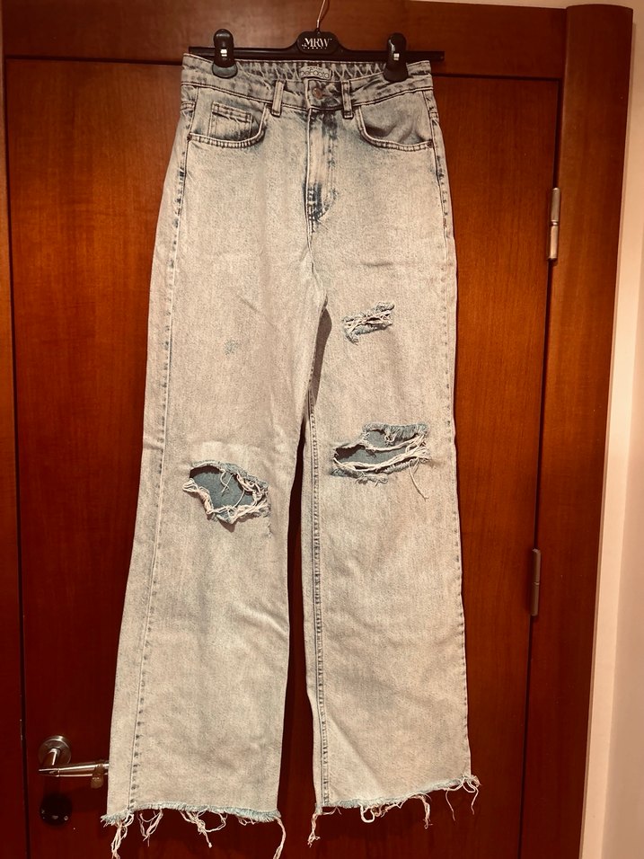 Yırtık Detaylı Geniş Kesim Kadın Denim Pantolon - Görsel 2