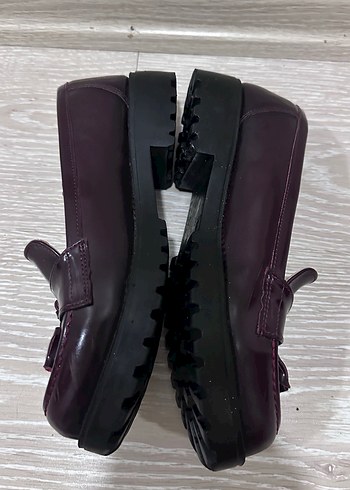 Bordo Püsküllü Klasik  Kadın Ayakkabı - Görsel 2