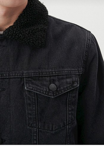 İçi Yünlü Siyah Erkek Jean Ceket - Görsel 3