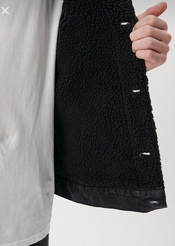 İçi Yünlü Siyah Erkek Jean Ceket - Görsel 4