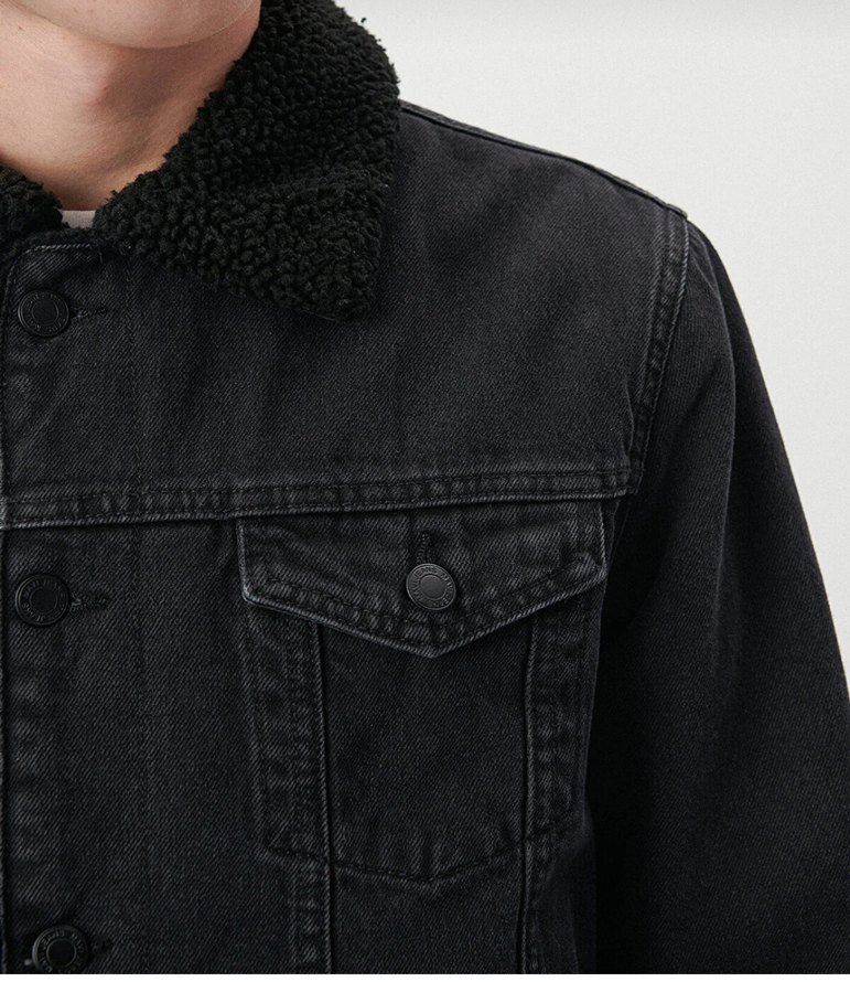 İçi Yünlü Siyah Erkek Jean Ceket - Görsel 3