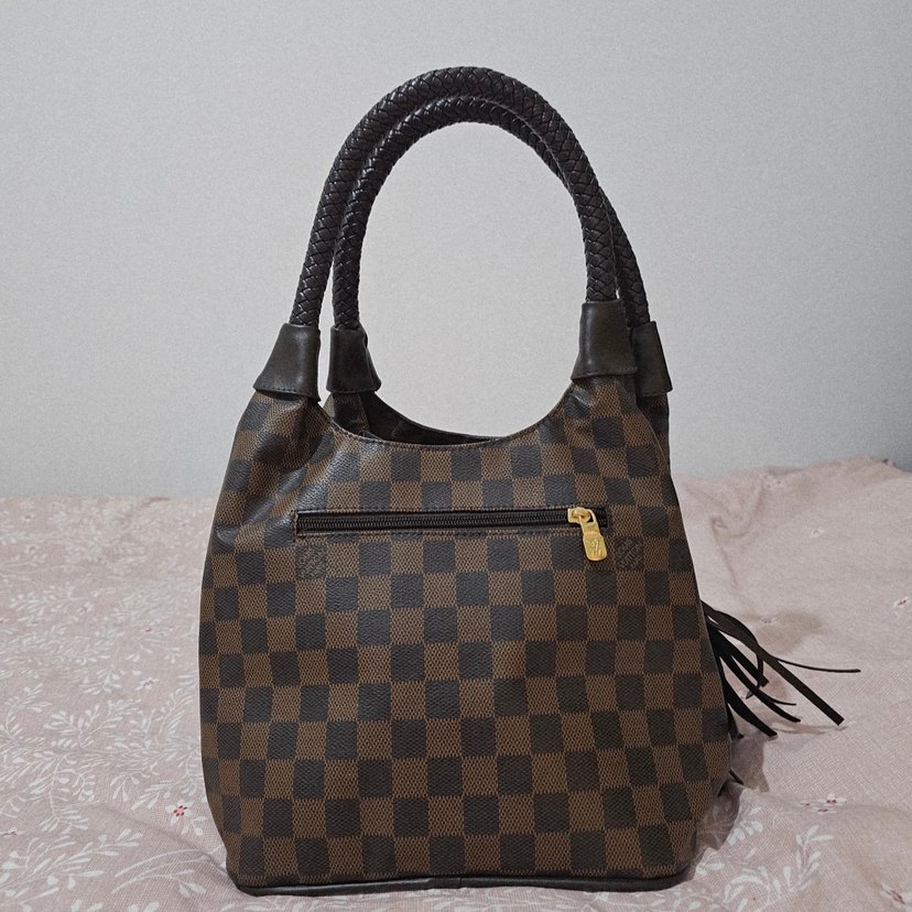 Kahverengi Kareli Deri Kadın Çantası - Görsel 3