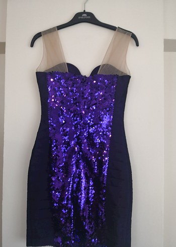 Mor Straplez pullu Mini Abiye Elbise - Görsel 2