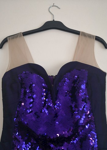 Mor Straplez pullu Mini Abiye Elbise - Görsel 4