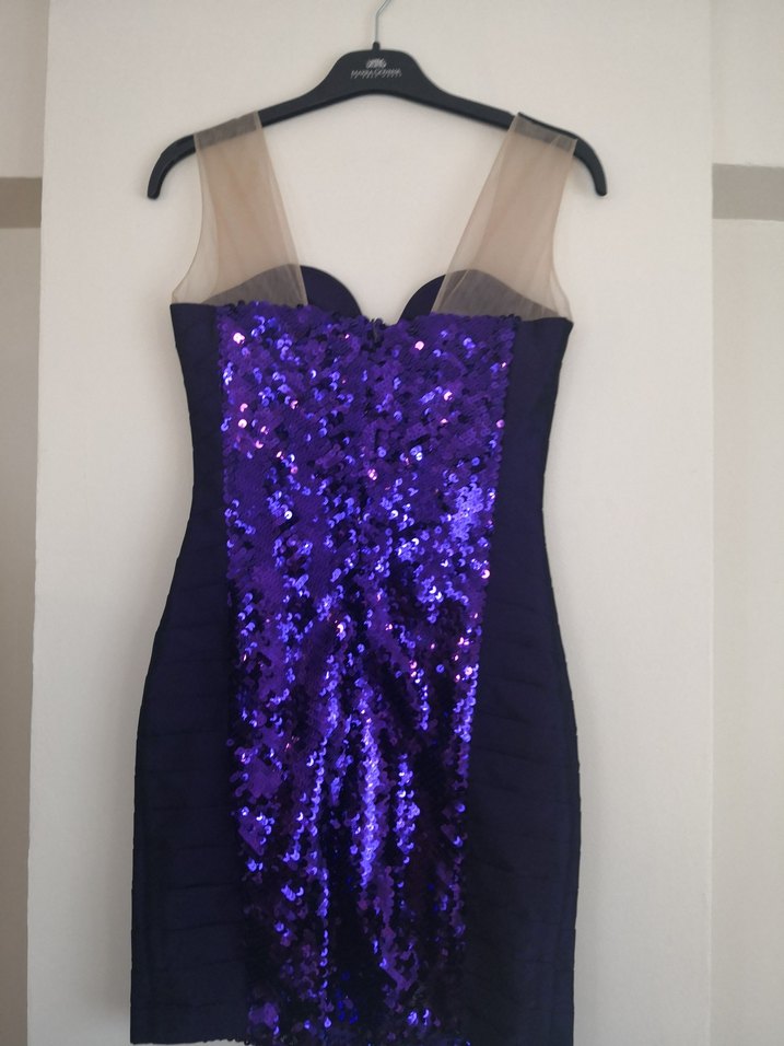 Mor Straplez pullu Mini Abiye Elbise - Görsel 2