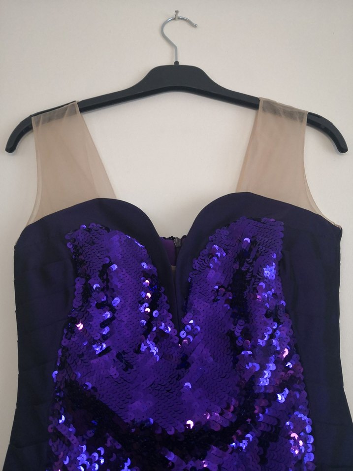 Mor Straplez pullu Mini Abiye Elbise - Görsel 4