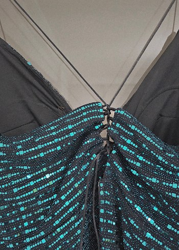 Yeşil Bağlama Desenli Abiye Elbise - Görsel 3