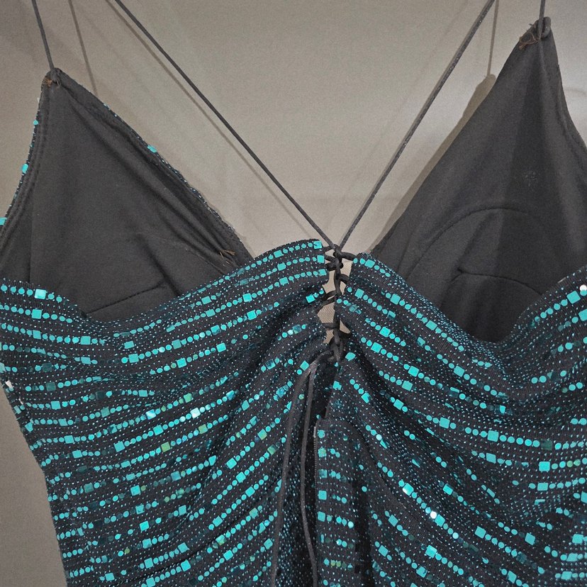 Yeşil Bağlama Desenli Abiye Elbise - Görsel 3