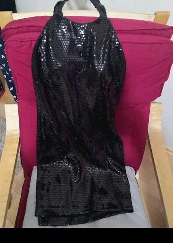 Pullu Siyah Mini Straplez Elbise - Görsel 2