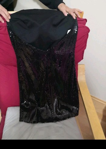 Pullu Siyah Mini Straplez Elbise - Görsel 3