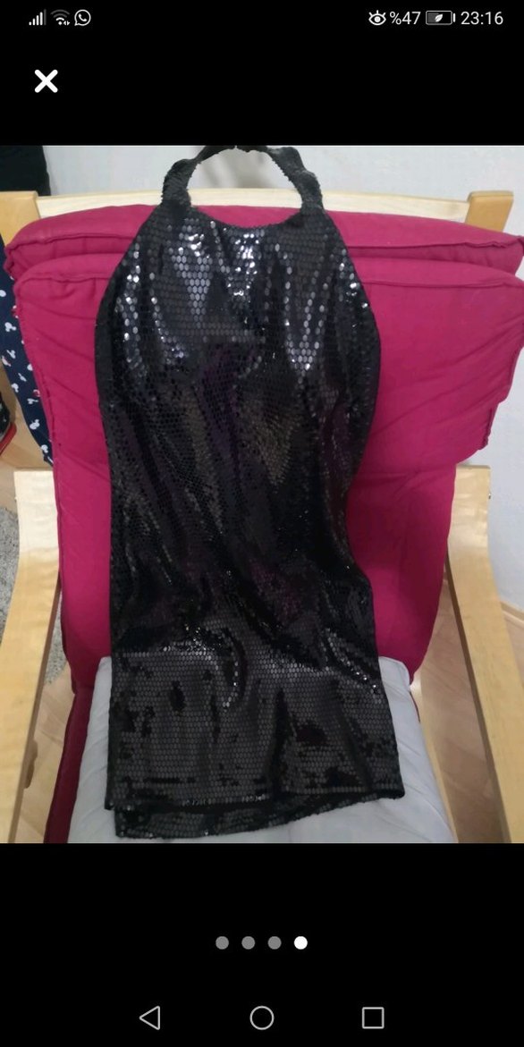 Pullu Siyah Mini Straplez Elbise - Görsel 2