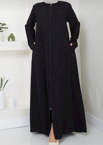 Siyah Fermuarlı Uzun Kadın ferace - Görsel 2