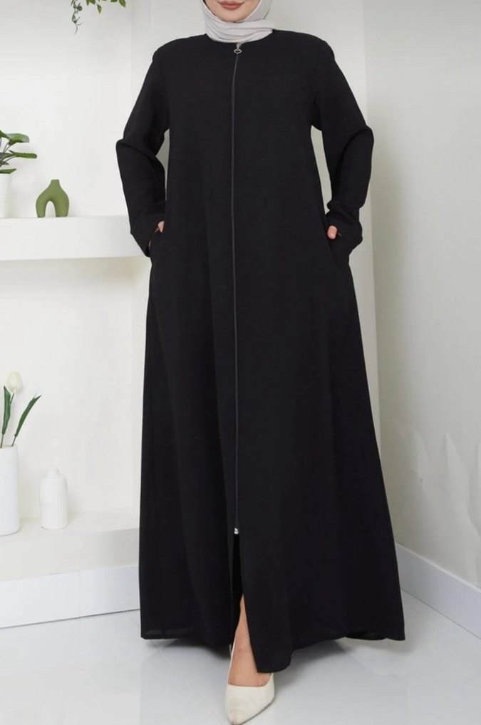Siyah Fermuarlı Uzun Kadın ferace - Görsel 2