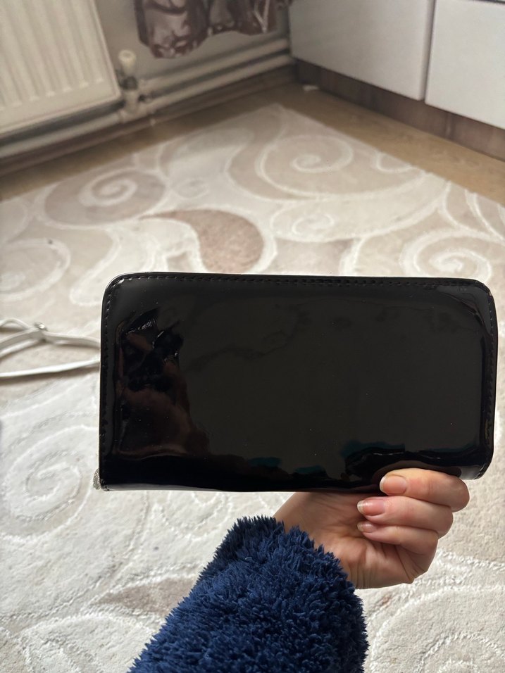 Siyah Deri Kadın Fermuarlı Clutch Cüzdan - Görsel 2