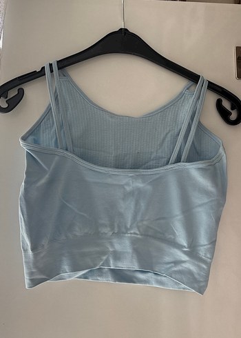 m Beden Mavi İnce Askılı Crop Top
