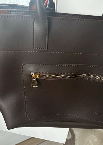 Kahverengi Fermuarlı Deri Kadın Çanta - Görsel 2