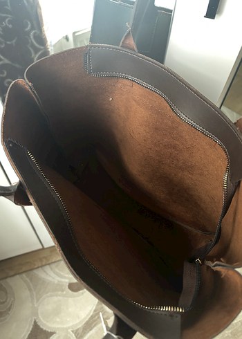 Kahverengi Fermuarlı Deri Kadın Çanta - Görsel 3