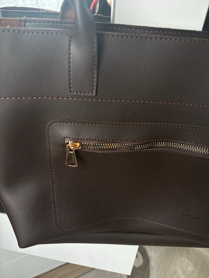 Kahverengi Fermuarlı Deri Kadın Çanta - Görsel 2