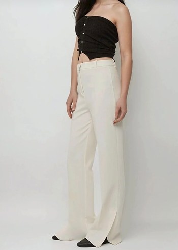 Beyaz Kadın Midi Kumaş Pantolon - Görsel 3