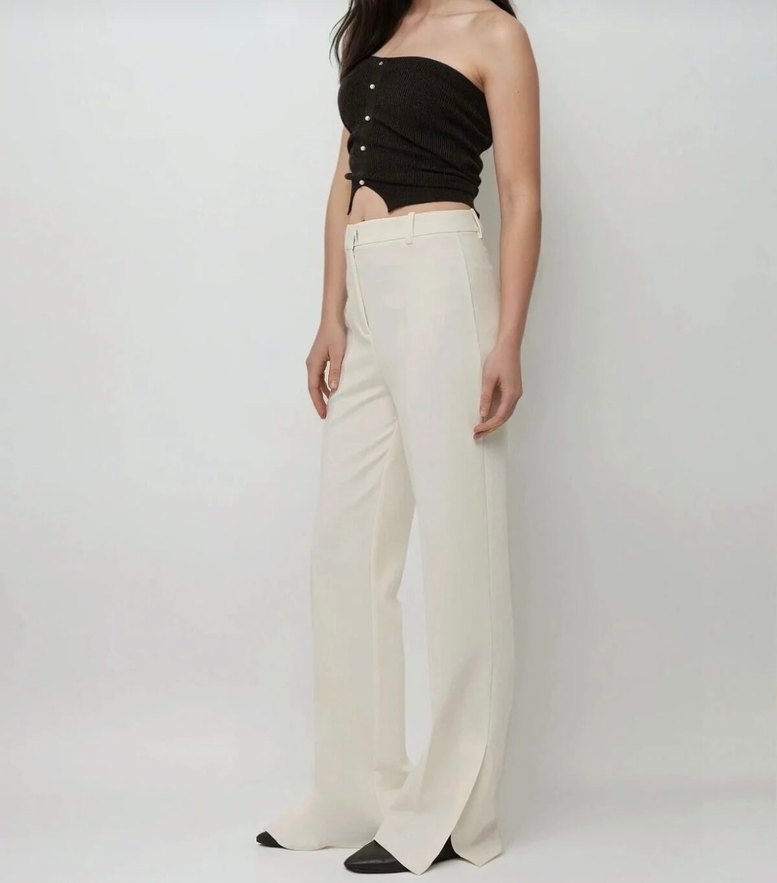 Beyaz Kadın Midi Kumaş Pantolon - Görsel 3