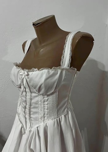 Dantelli Beyaz Mini Strappy Elbise - Görsel 4