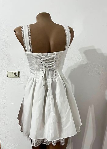 Dantelli Beyaz Mini Strappy Elbise - Görsel 3