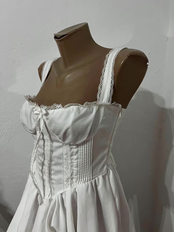 Dantelli Beyaz Mini Strappy Elbise - Görsel 4