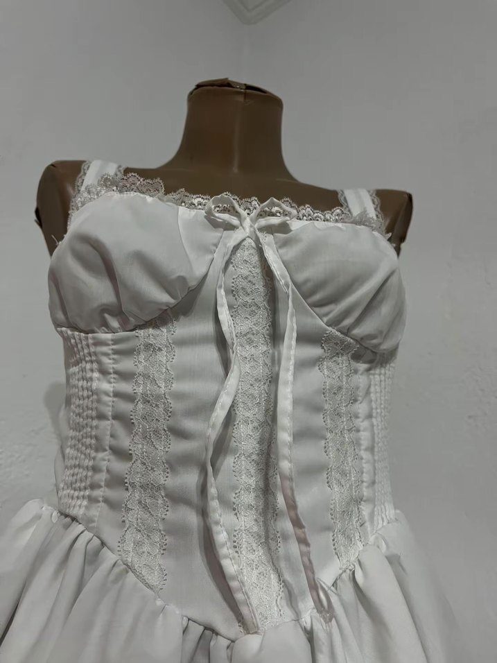 Dantelli Beyaz Mini Strappy Elbise - Görsel 5