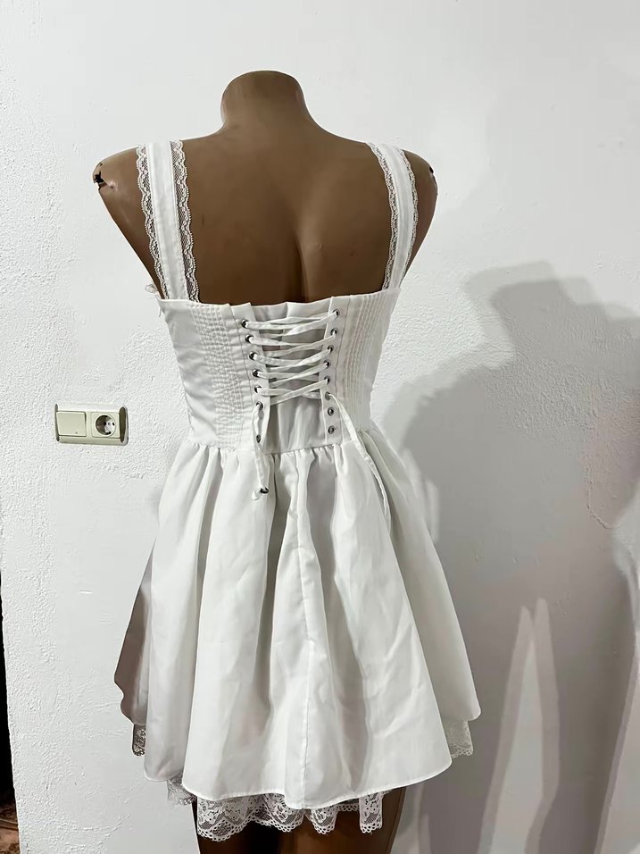 Dantelli Beyaz Mini Strappy Elbise - Görsel 3