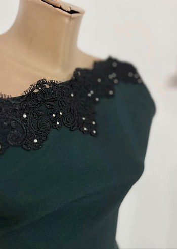 Sıyah Asimetrik İşlemeli Uzun Abiye Elbise - Görsel 3