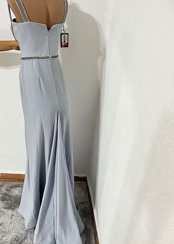 Gri İşlemeli Uzun Abiye Elbise - Görsel 3